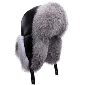 Kashani Silver Fox Fur Oversized Lambskin Trapper Hat - Dudes Boutique