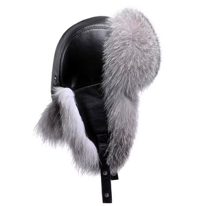 Kashani Silver Fox Fur Oversized Lambskin Trapper Hat - Dudes Boutique
