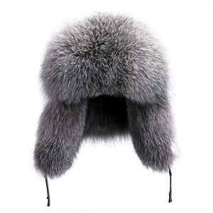 Kashani Silver Fox Fur Oversized Lambskin Trapper Hat - Dudes Boutique