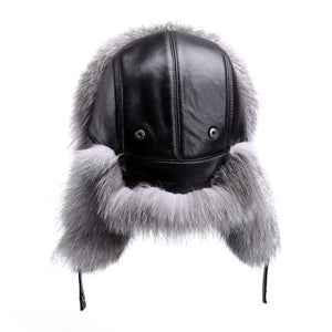 Kashani Silver Fox Fur Oversized Lambskin Trapper Hat - Dudes Boutique