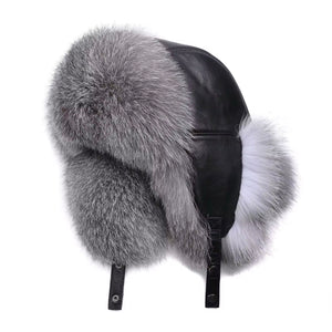Kashani Silver Fox Fur Oversized Lambskin Trapper Hat - Dudes Boutique