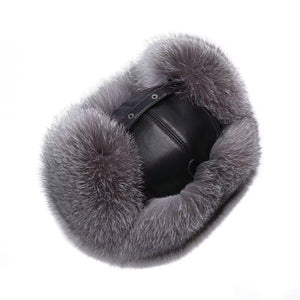 Kashani Silver Fox Fur Oversized Lambskin Trapper Hat - Dudes Boutique