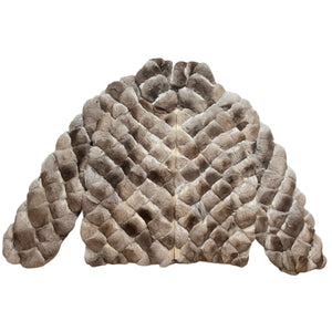 Kashani Natural Diamond Cut Pastel Chinchilla Bomber Jacket - Dudes Boutique