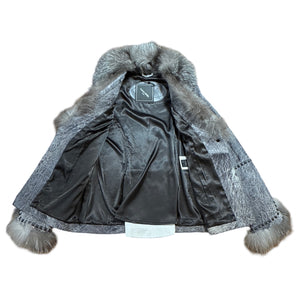 Kashani Grey Distressed Leather Jacket with Fox Fur Collar & Cuffs - Dudes Boutique