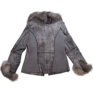 Kashani Grey Distressed Leather Jacket with Fox Fur Collar & Cuffs - Dudes Boutique