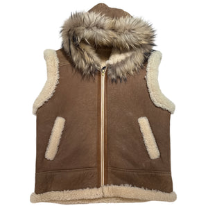 Kashani Men's Shearling Vest with Fur-Trimmed Hood – Tan & Cream - Dudes Boutique