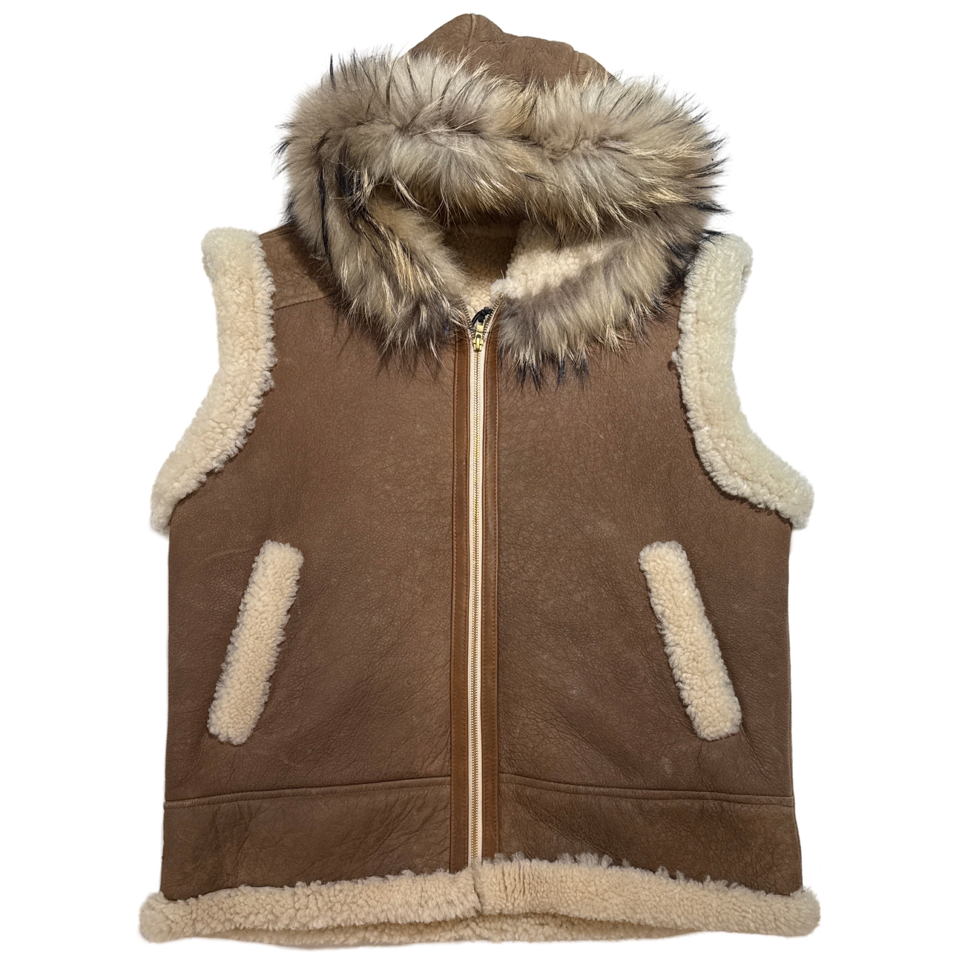 Kashani Men's Shearling Vest with Fur-Trimmed Hood – Tan & Cream - Dudes Boutique