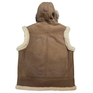 Kashani Men's Shearling Vest with Fur-Trimmed Hood – Tan & Cream - Dudes Boutique