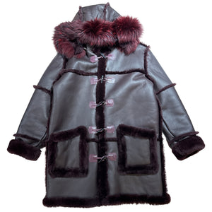 Kashani Men's Burgundy Shearling Toggle Coat - Dudes Boutique