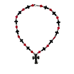 b.b. Simon Rounded Cross Necklace –Red/Black-Jet-SF - Dudes Boutique