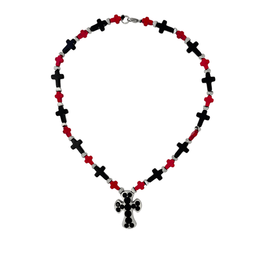 b.b. Simon Rounded Cross Necklace –Red/Black-Jet-SF - Dudes Boutique
