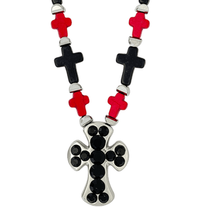 b.b. Simon Rounded Cross Necklace –Red/Black-Jet-SF - Dudes Boutique