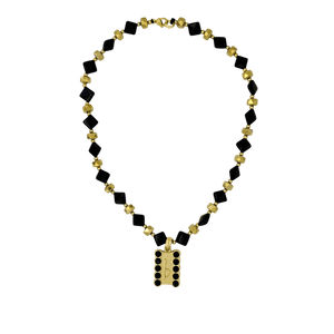 b.b. Simon ‘b’ Logo Beaded Necklace-Jet- Gold - Dudes Boutique