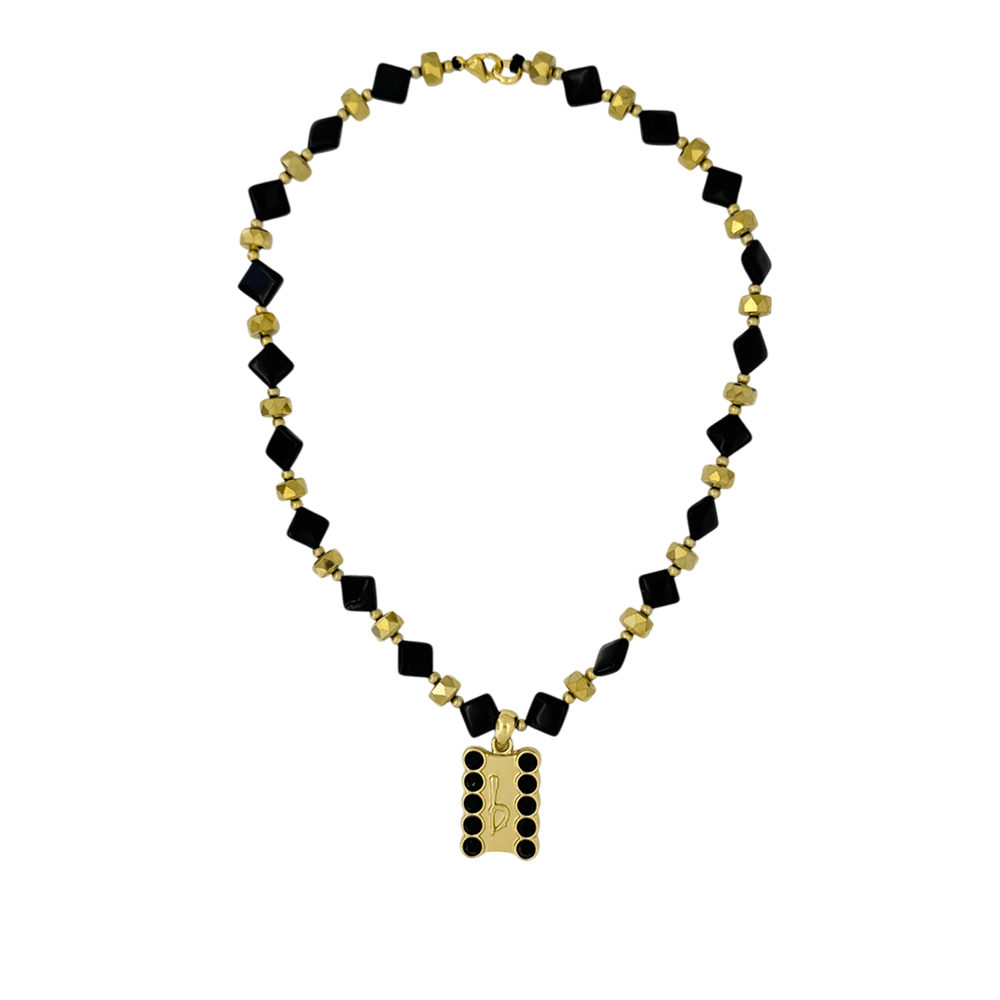 b.b. Simon ‘b’ Logo Beaded Necklace-Jet- Gold - Dudes Boutique