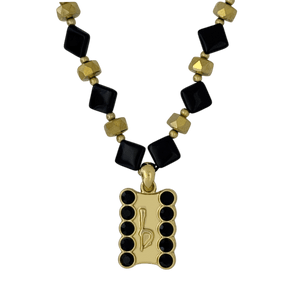 b.b. Simon ‘b’ Logo Beaded Necklace-Jet- Gold - Dudes Boutique