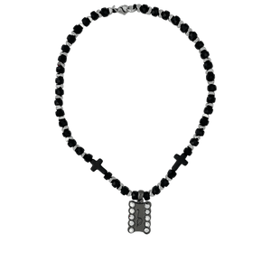 b.b. Simon ‘b’ Logo Black Beaded Necklace-Chrome-Silver - Dudes Boutique
