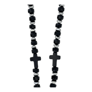 b.b. Simon ‘b’ Logo Black Beaded Necklace-Chrome-Silver - Dudes Boutique