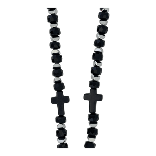 b.b. Simon ‘b’ Logo Black Beaded Necklace-Chrome-Silver - Dudes Boutique