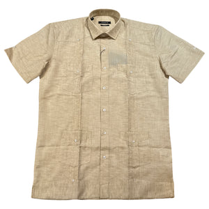Johnny Q Men's Beige Cargo Pocket Short Sleeve Cigar Shirt - Dudes Boutique