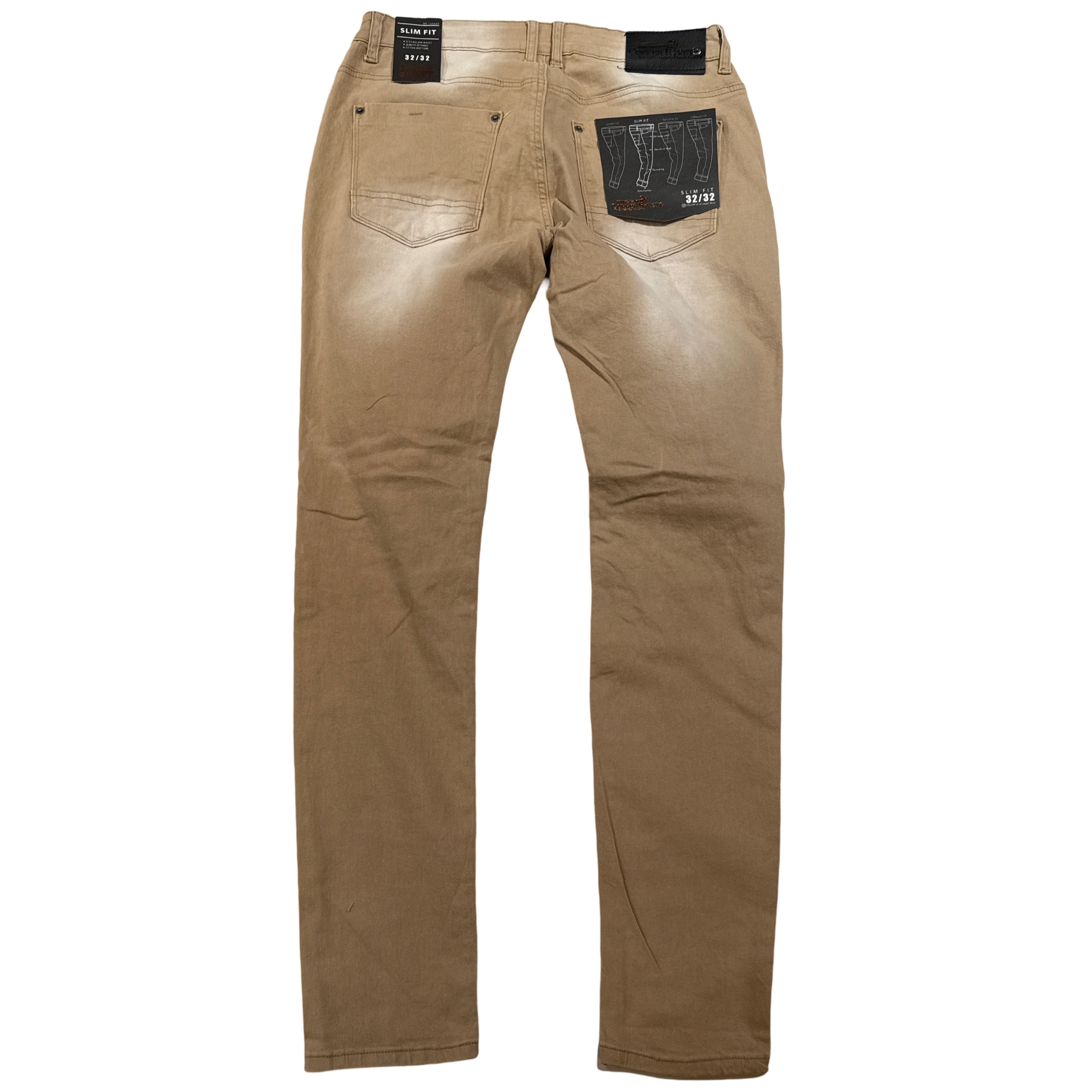 CopperRivet Washed Khaki Denim Pants with Rips - Dudes Boutique