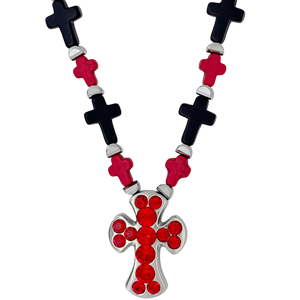 b.b. Simon Rounded Cross Necklace –Red/Black-Lt.Siam-SF - Dudes Boutique
