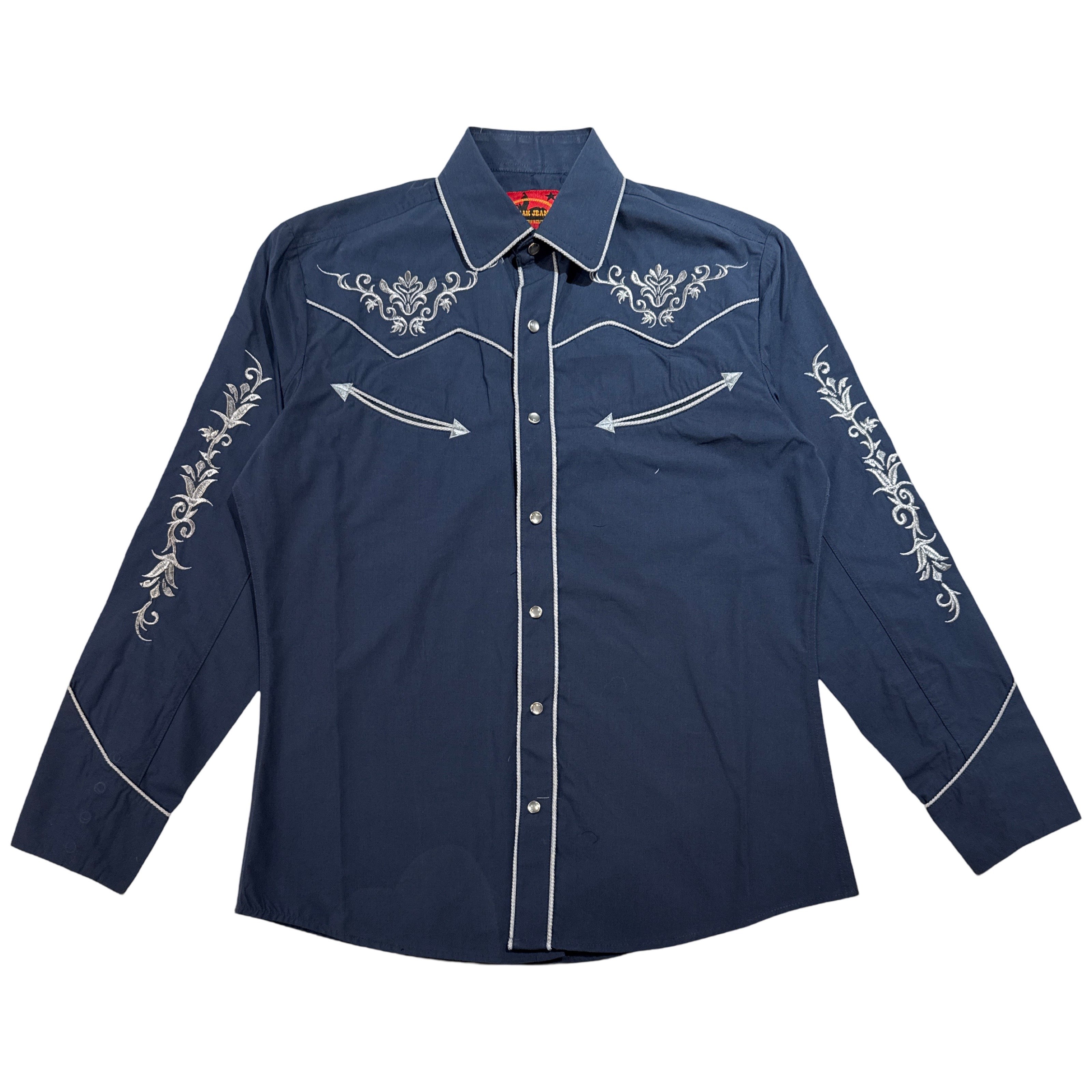 AttrakJeans Blue Embroidered Western Button Up Shirt - Dudes Boutique