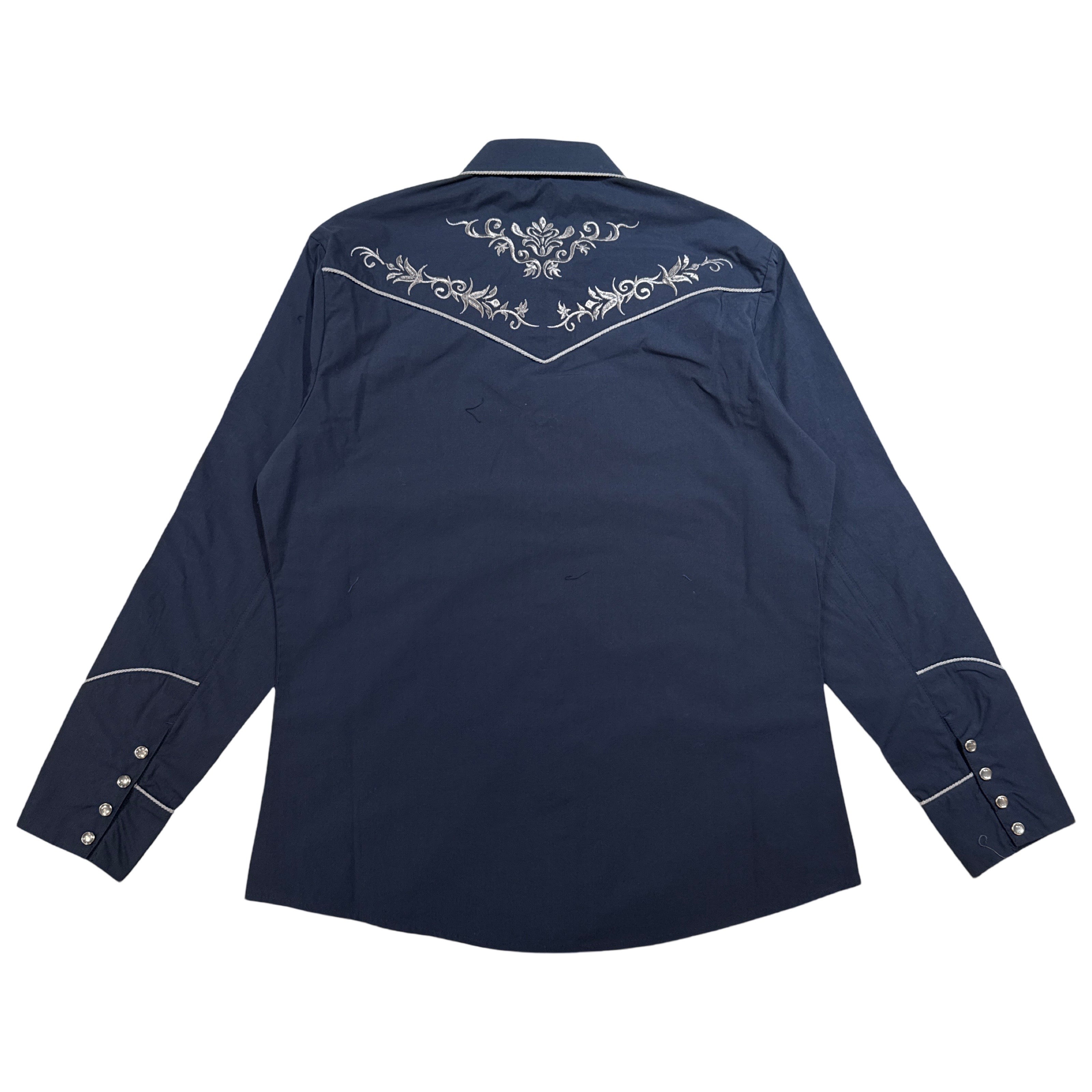 AttrakJeans Blue Embroidered Western Button Up Shirt - Dudes Boutique