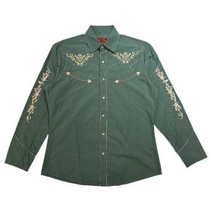 AttrakJeans Green/Gold Embroidered Western Button Up Shirt - Dudes Boutique