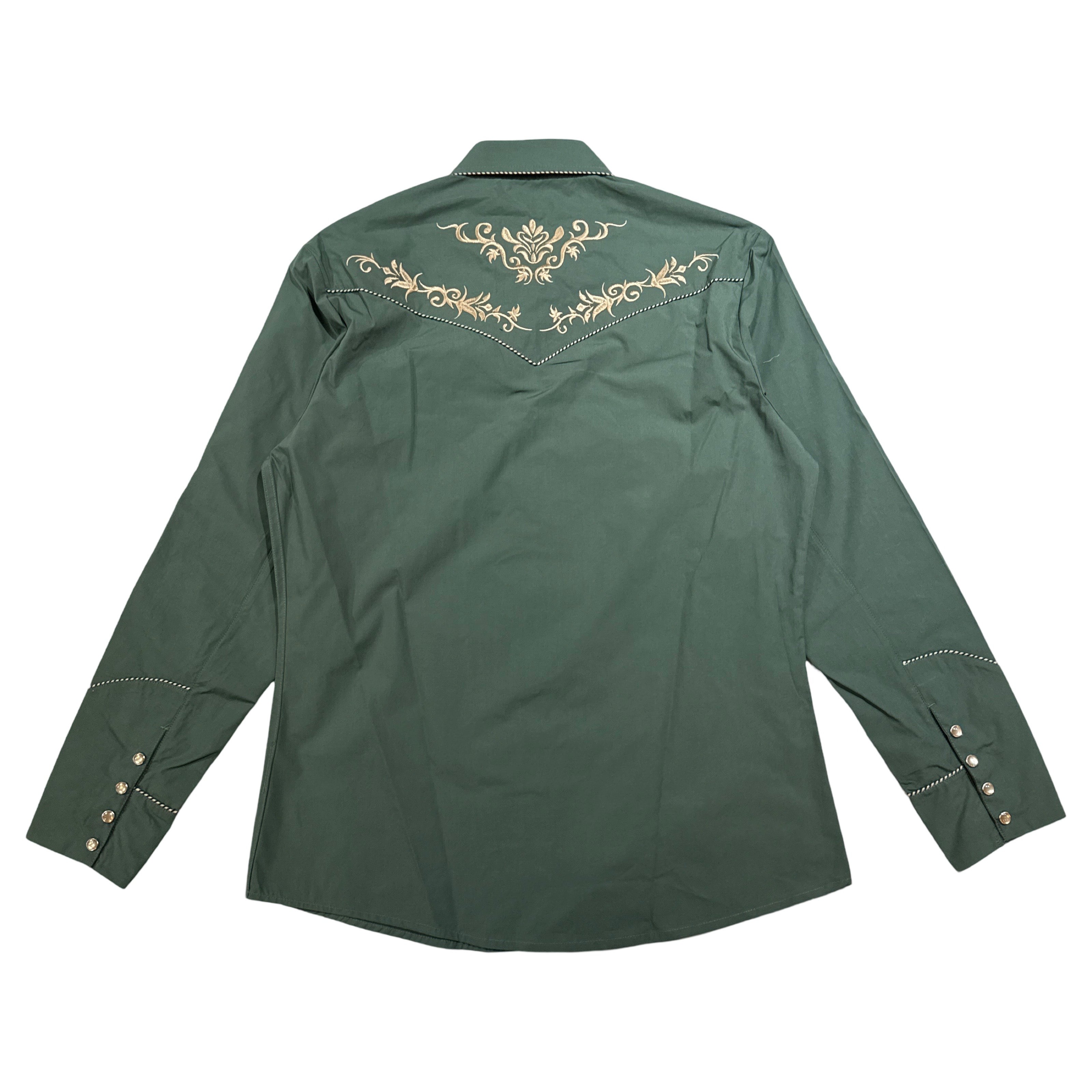 AttrakJeans Green/Gold Embroidered Western Button Up Shirt - Dudes Boutique