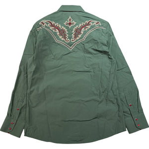 AttrakJeans Green/Red Embroidered Western Button Up Shirt - Dudes Boutique
