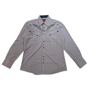 AttrakJeans Gray Embroidered Western Button Up Shirt - Dudes Boutique