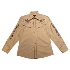 AttrakJeans Khaki Embroidered Western Button Up Shirt - Dudes Boutique
