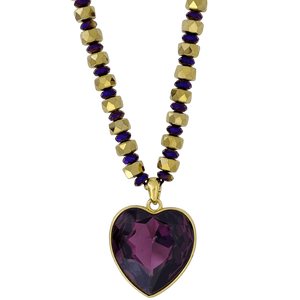 b.b. Simon Heart Crystal Necklace –Purple/Amethyst-Gold - Dudes Boutique