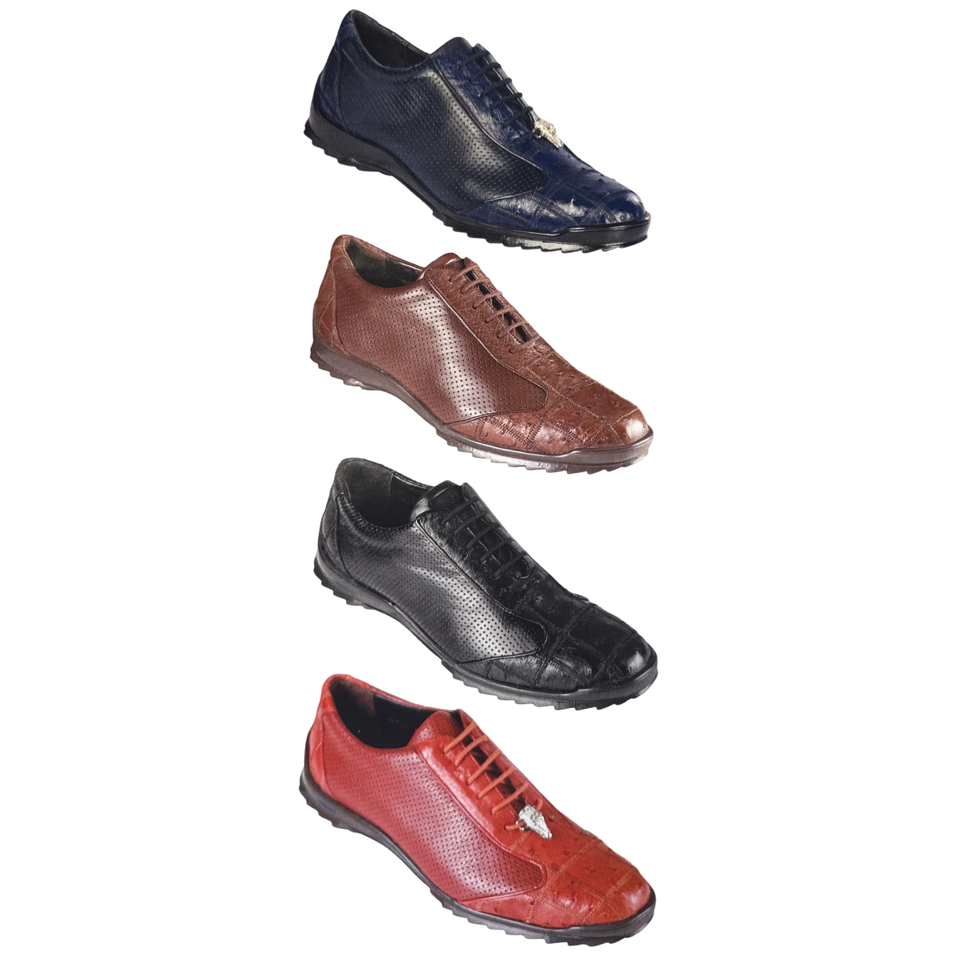 Los Altos Perforated Patchwork Ostrich Quill Sneakers - Dudes Boutique