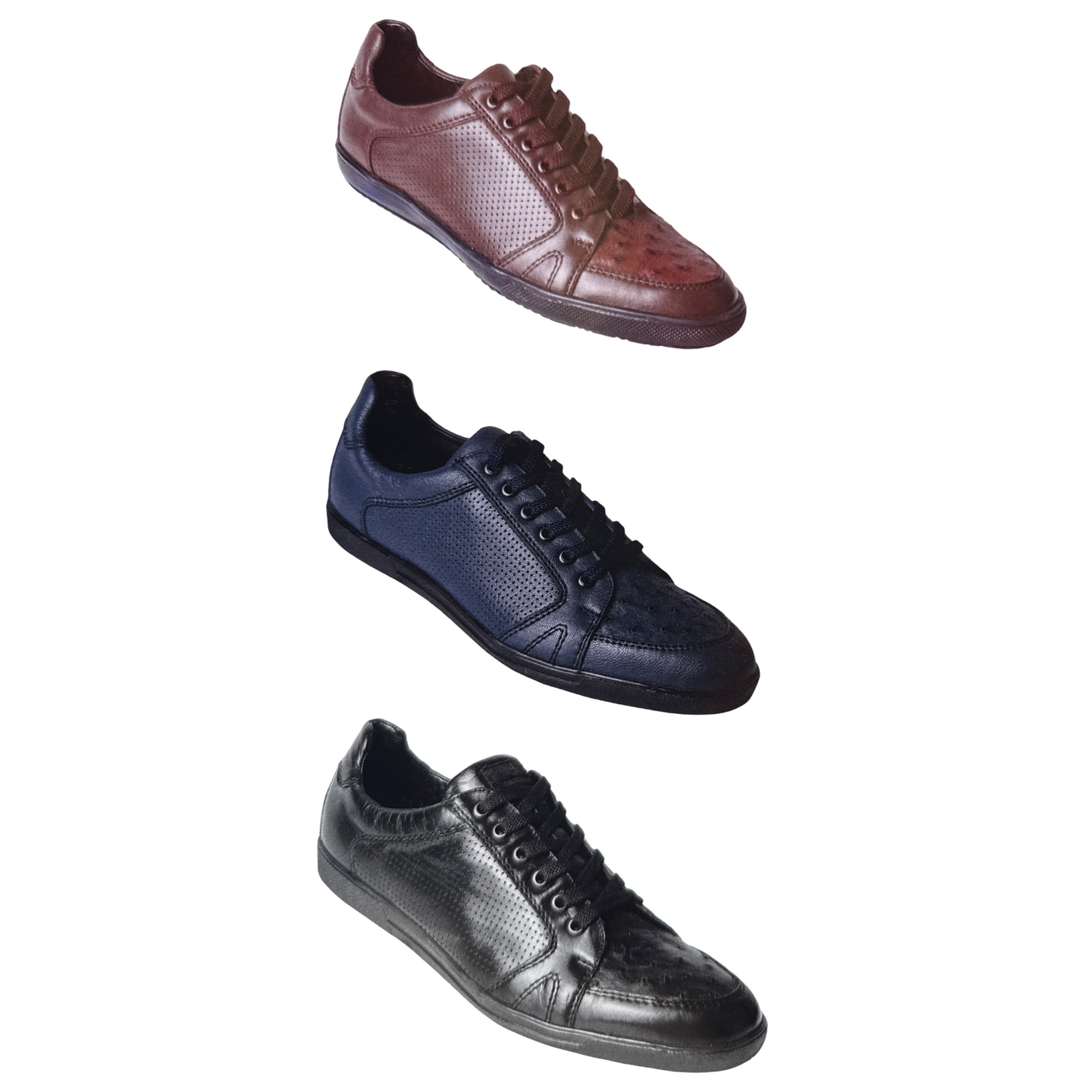 Los Altos Perforated Ostrich Quill Toe Low Top Sneakers - Dudes Boutique