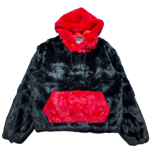 Kashani Black / Red Rabbit Fur Drawstring Hoodie - Dudes Boutique