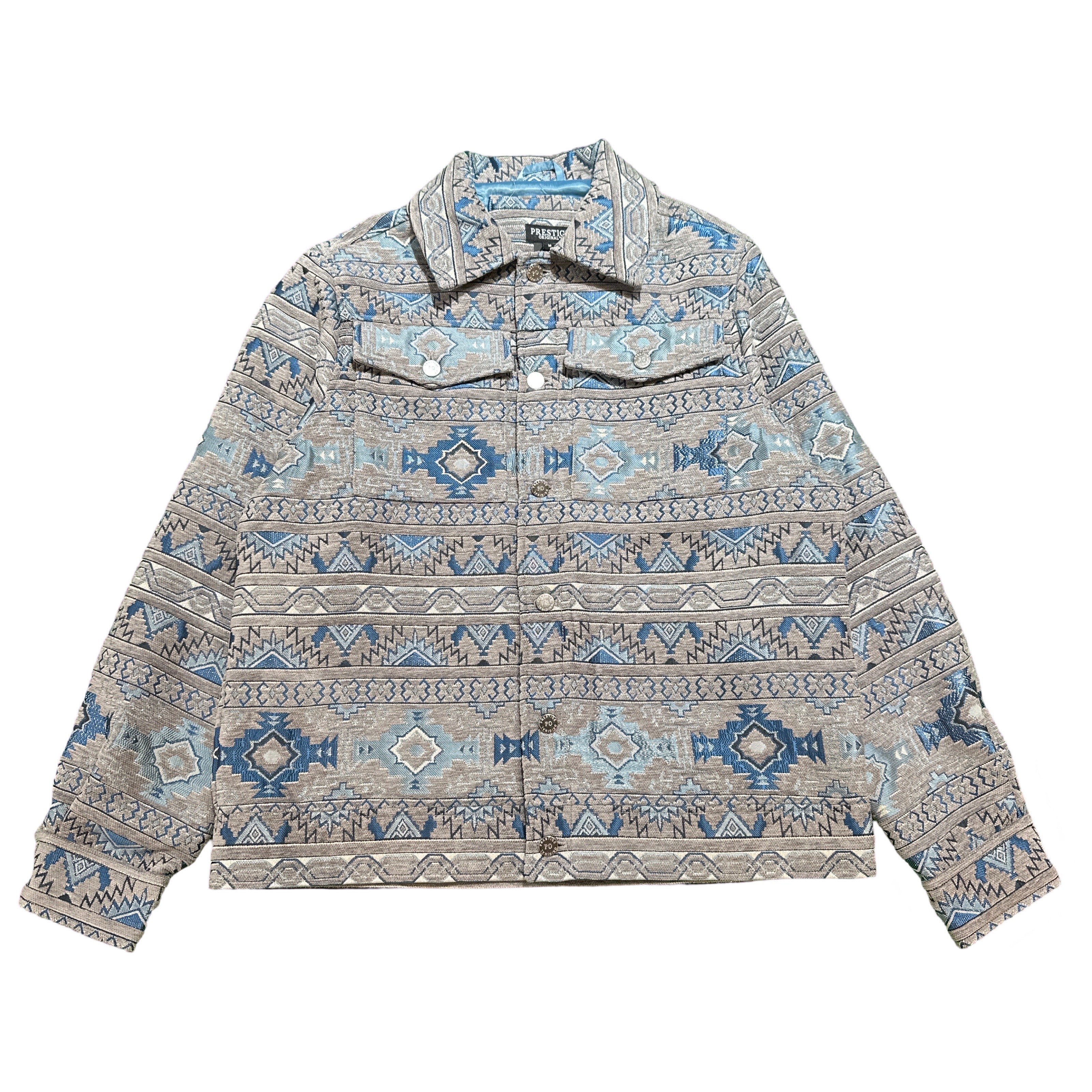 Prestige Blue Aztec Button Up Jacket - Dudes Boutique