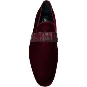 Mauri 4709 Burgundy Velvet / Caiman Crocodile Loafers - Dudes Boutique