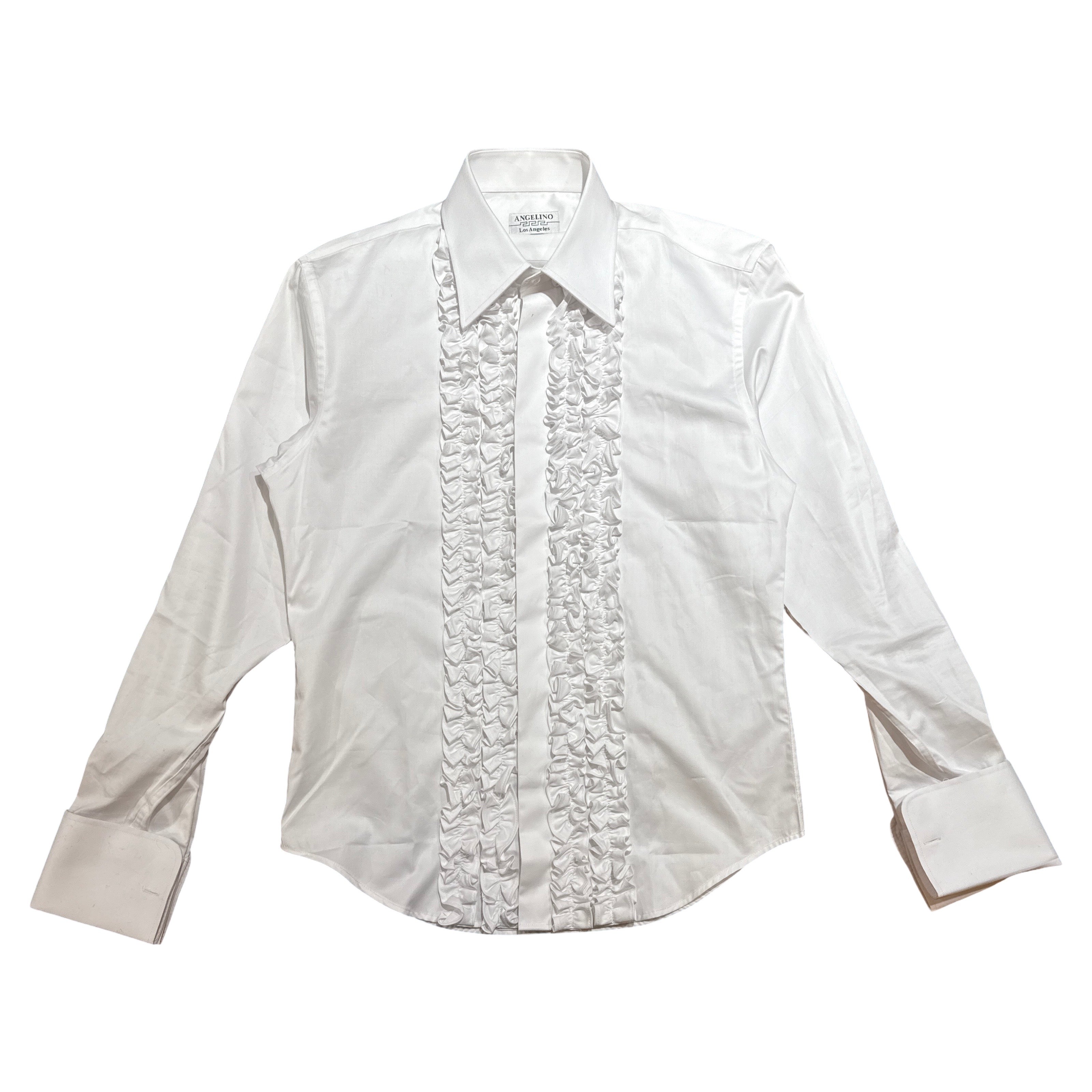 Angelino White Ruffle Button Up Shirt