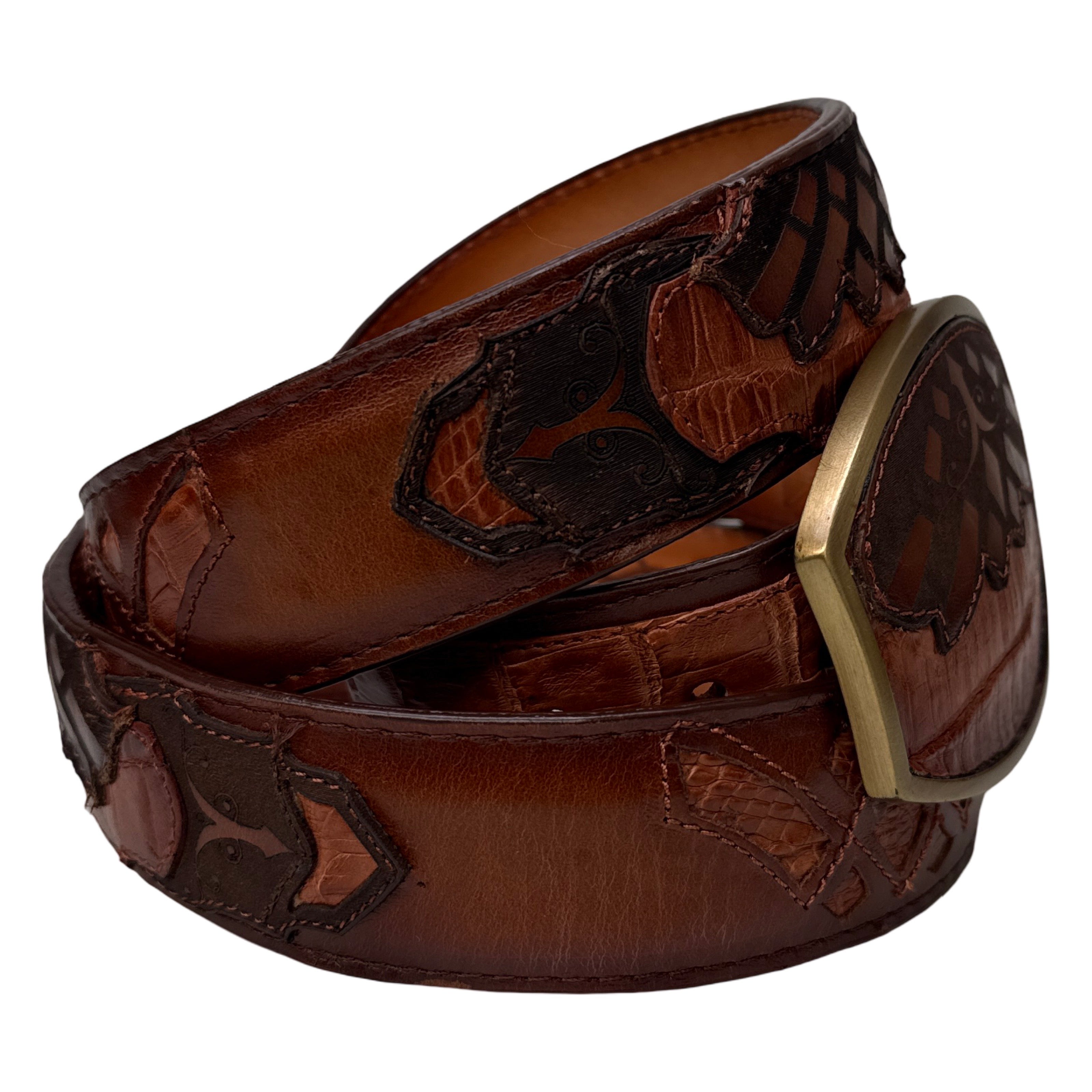 Los Altos Eagle Inlay Cognac Caiman Crocodile Belt
