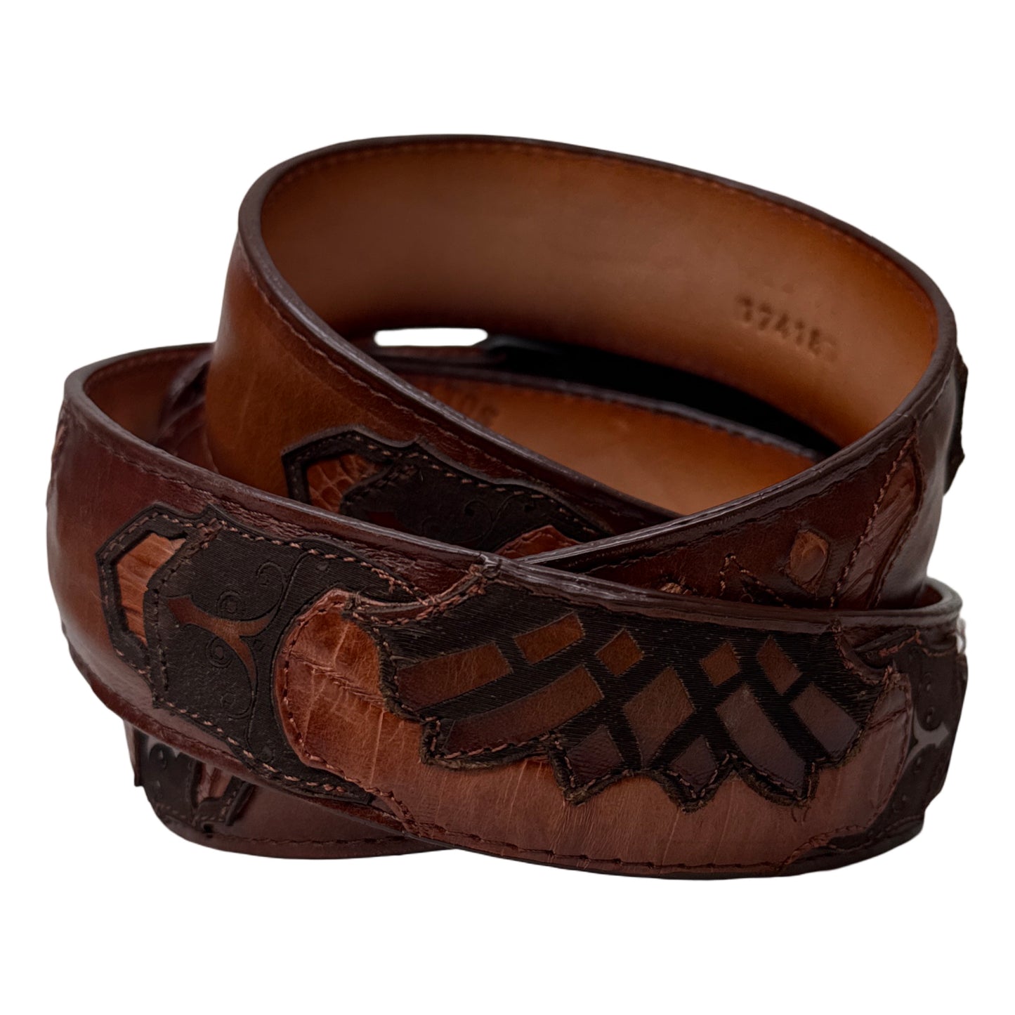 Los Altos Eagle Inlay Cognac Caiman Crocodile Belt