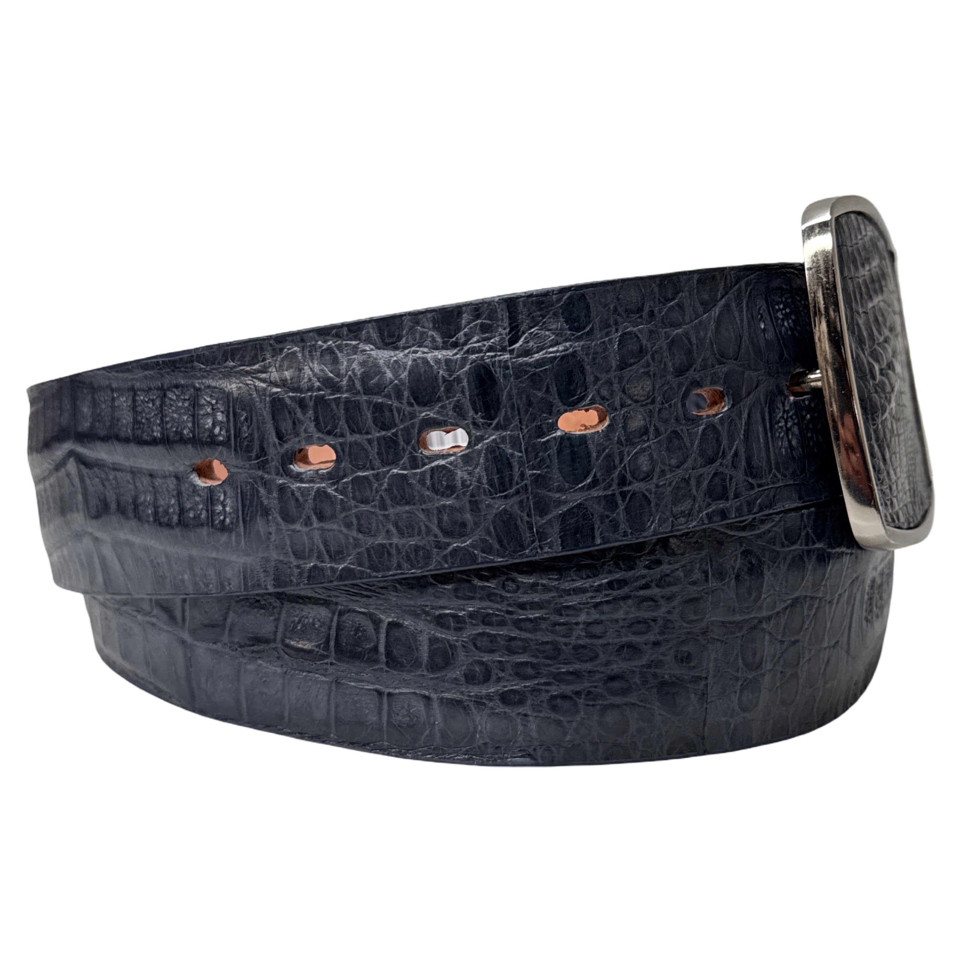 Los Altos Navy Blue Crocodile Belt with Metal Buckle