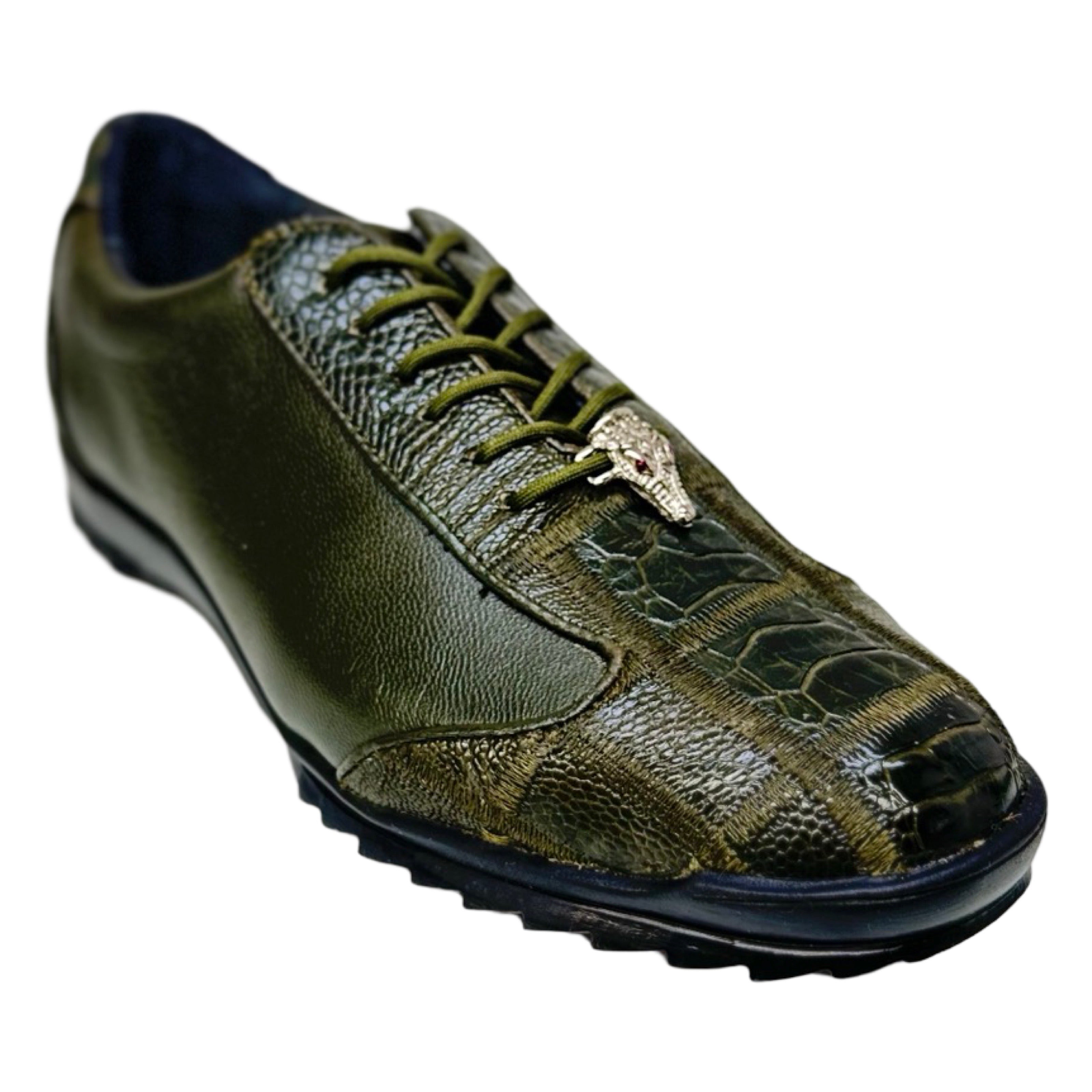 Los Altos Olive Green Ostrich Leg Lace Up Sneakers - Dudes Boutique