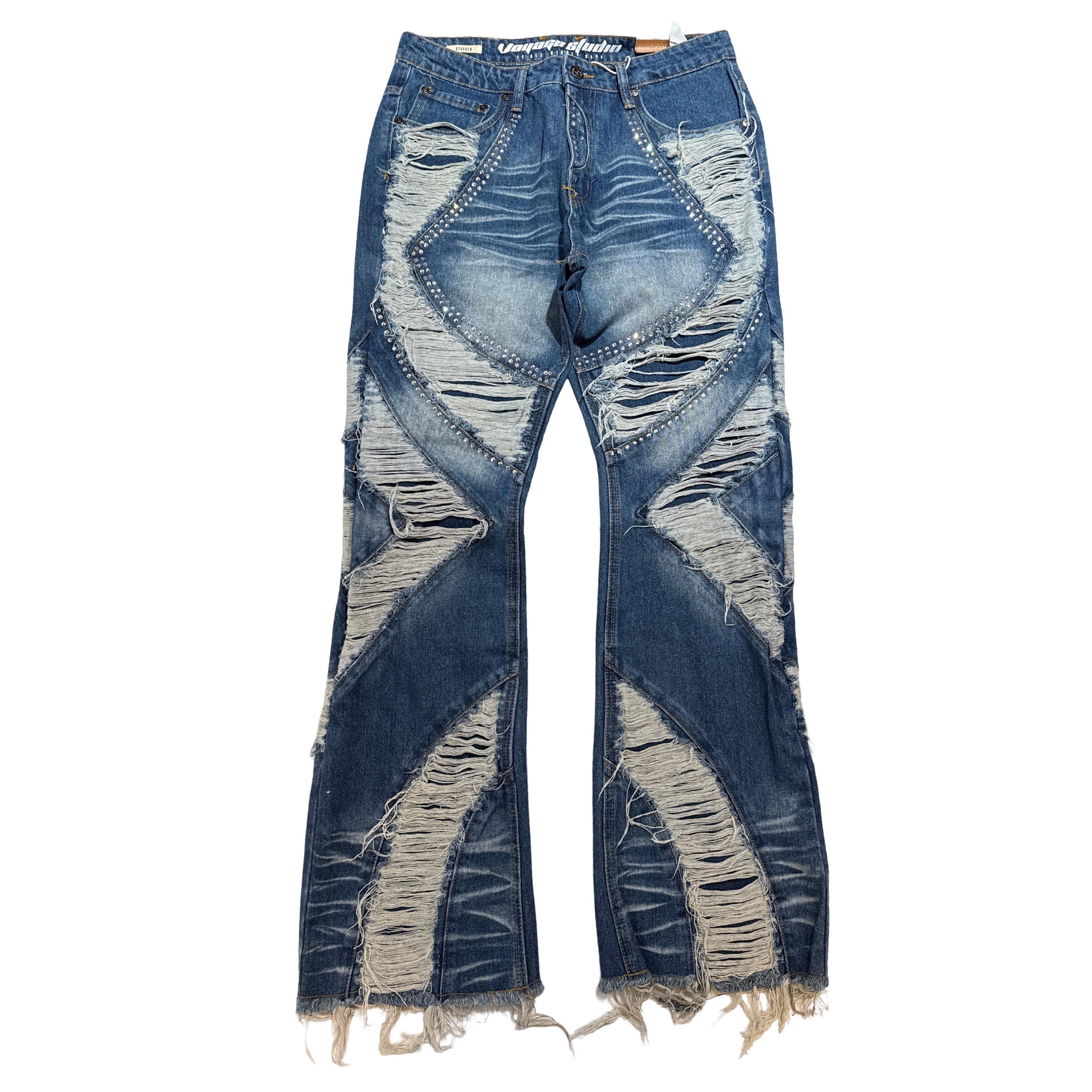 Voyage Studio Shredded Panel Crystal Denim Jeans