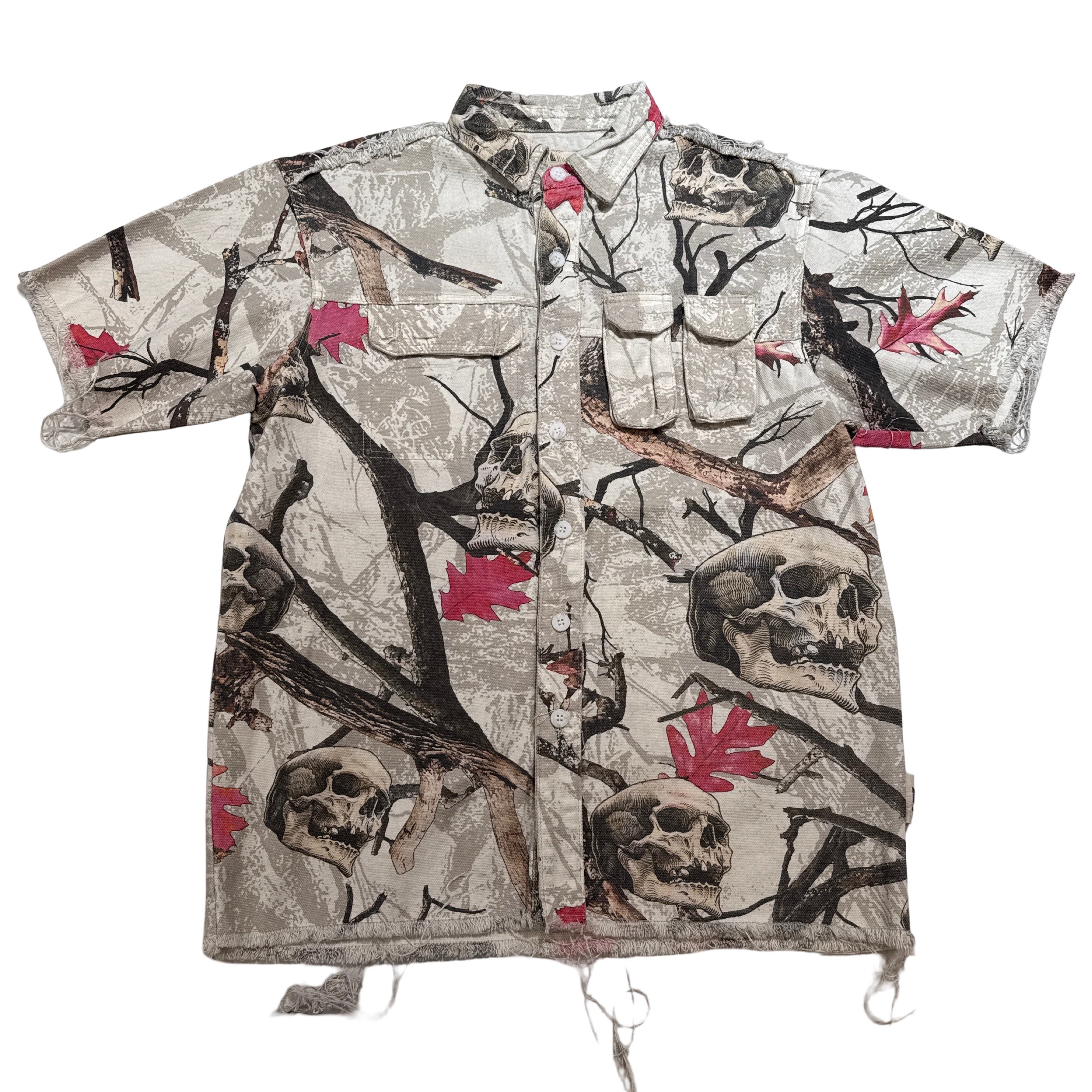 Voyage Studio Skull Camo Frayed Hem Shirt