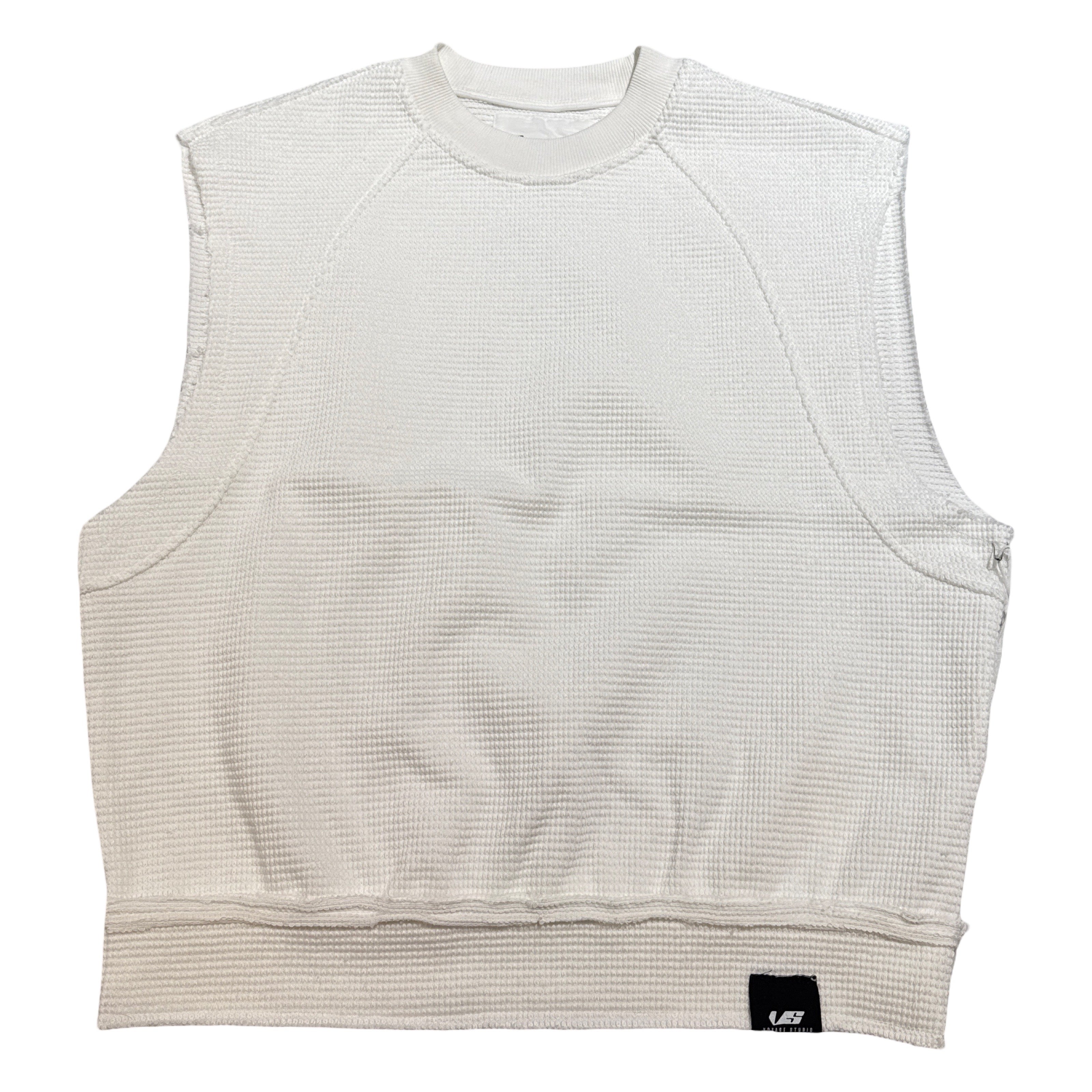 Voyage Studio Men's White Sleeveless Waffle Knit Crewneck