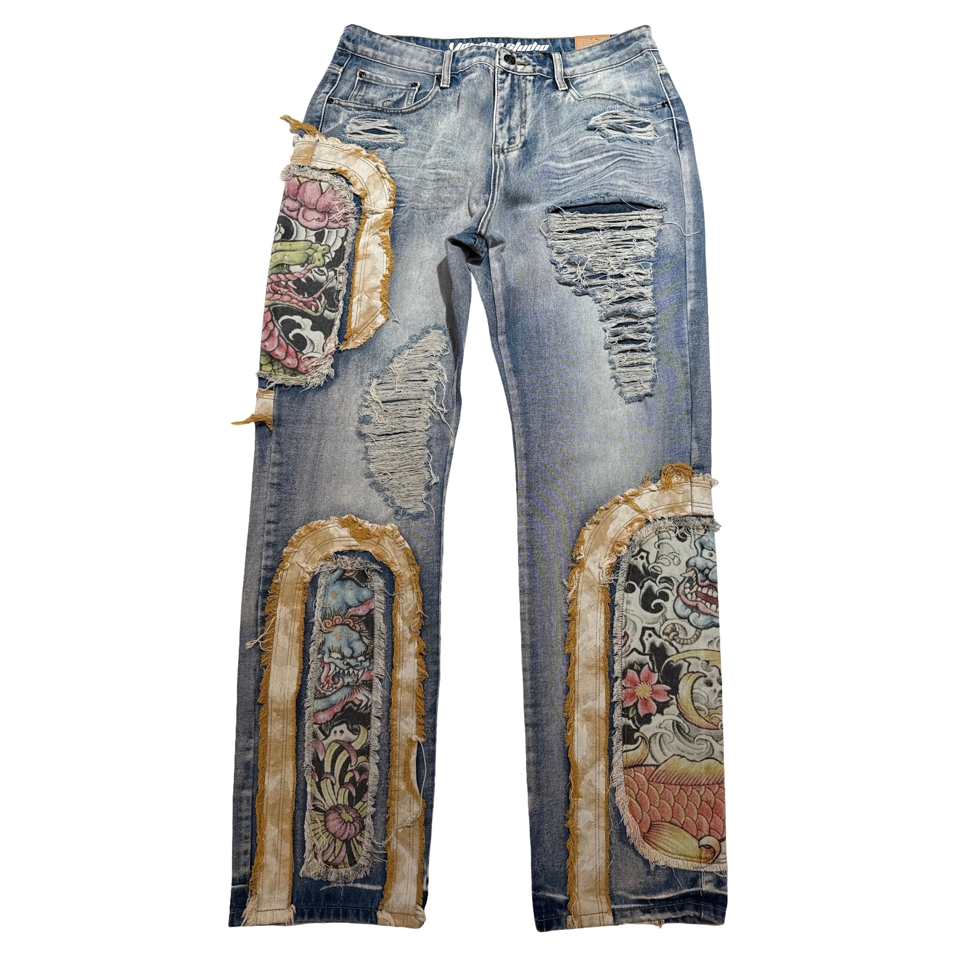 Voyage Studio Embroidered Patchwork Distressed Jeans