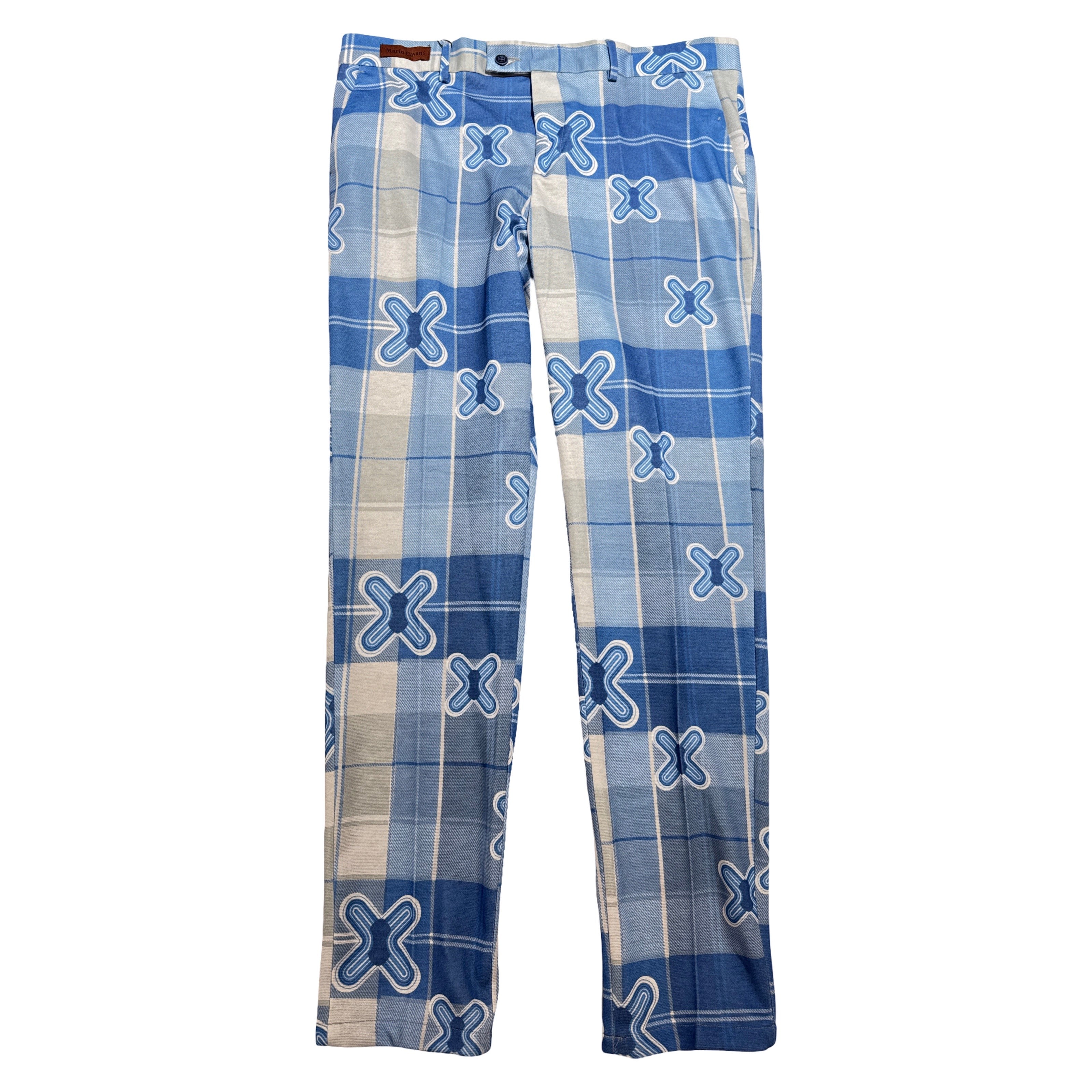 Mario Cavani Men's Blue Plaid Print Dress Pants 32 Mario Cavani Men's Blue Plaid Print Dress Pants 32