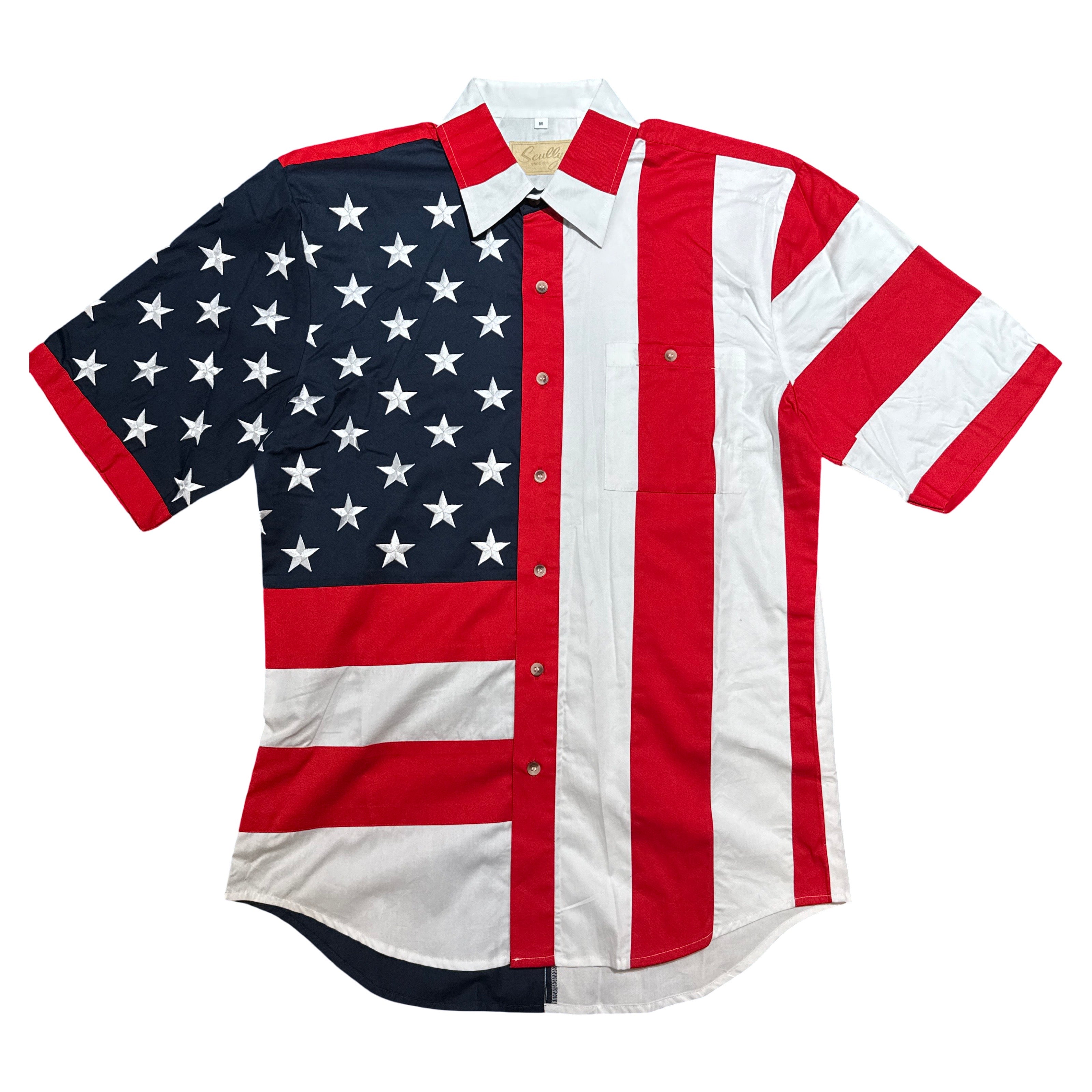 Scully American Flag Embroidered Western Short Sleeve Shirt