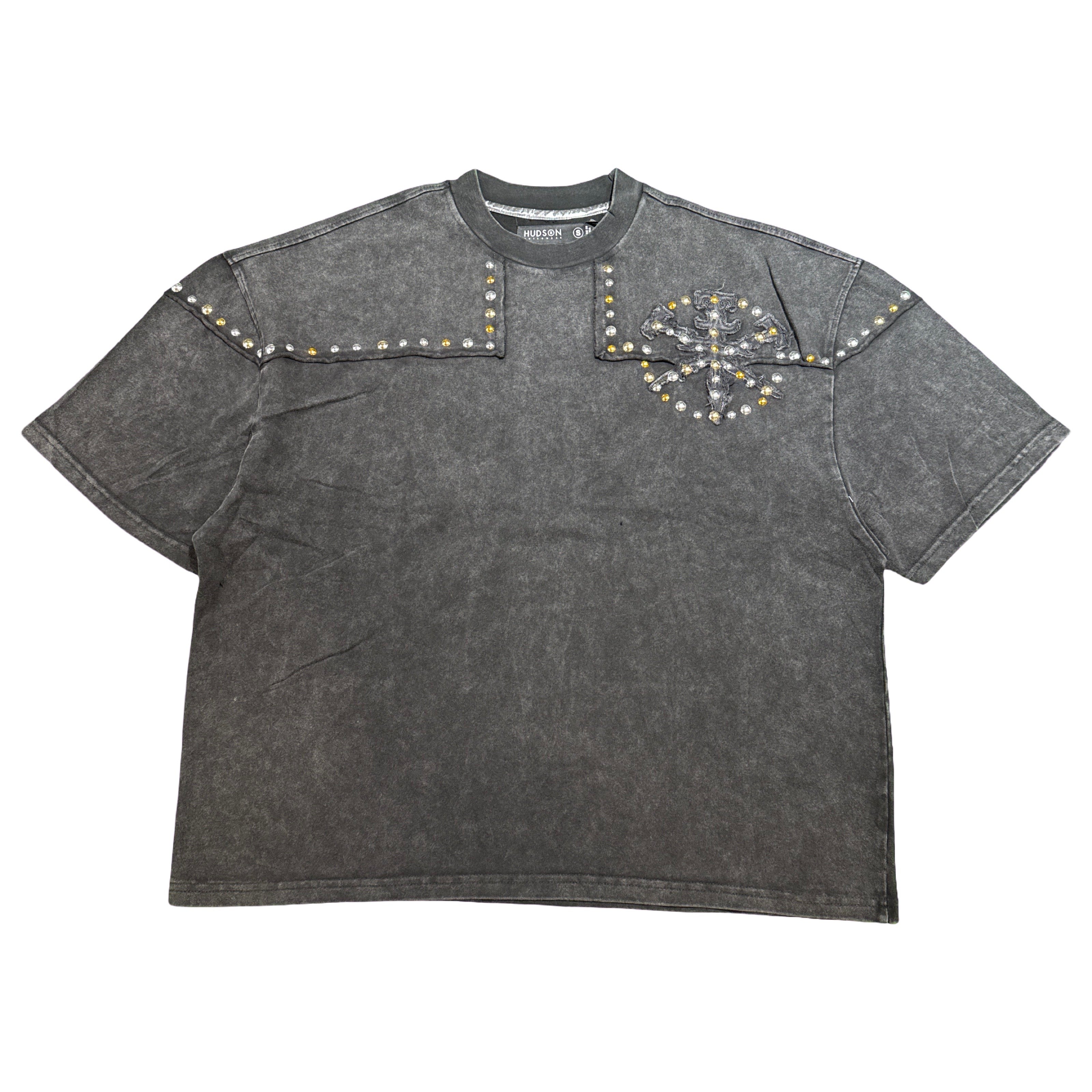HUDSON Charcoal Studded Motif Crew Neck Tee